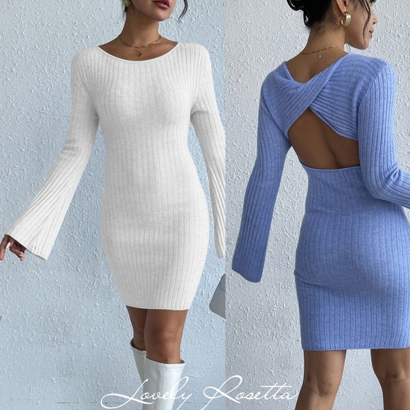 Ivory Stylish Backless Sweater Dress - Picture 1 of 3